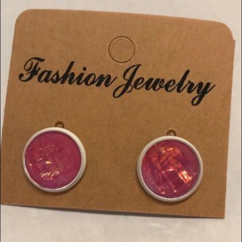 Handcrafted pink and white bezel stud